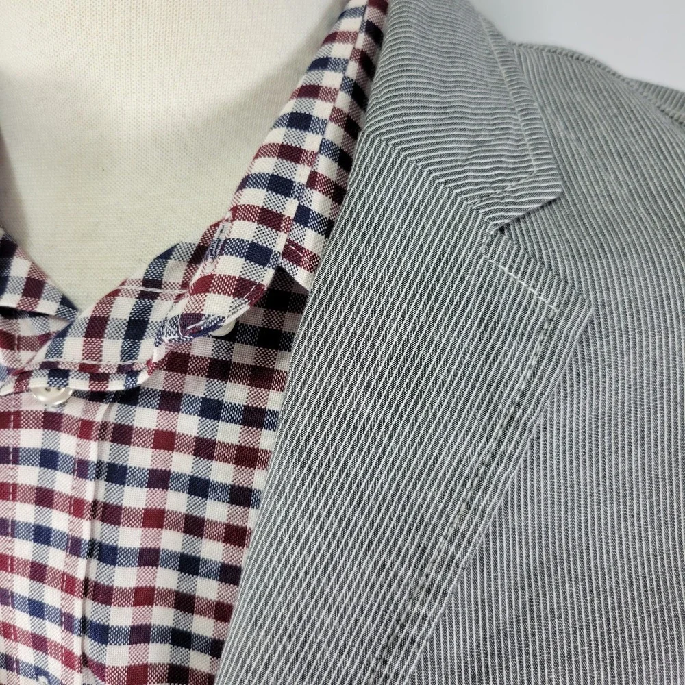 Material London Men's Sport Coat Blazer Two Button Unstructured Gray Striped‎ LG